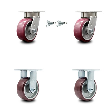 5 Inch Kingpinless Poly on Aluminum Wheel Caster Swivel Locks 2 Rigid SCC 2PK